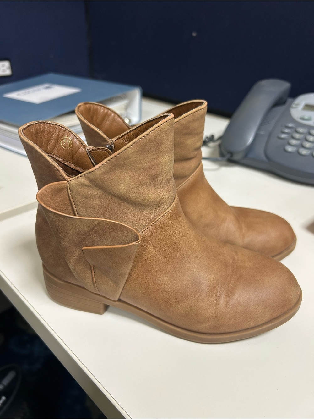 Kids Tan Ankle Boots - Casual Fold-Over Design
